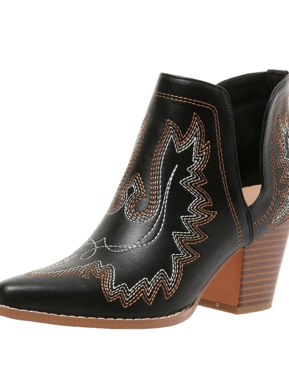 Women's Cowboy Boots Cowgirl Ankle Pointed Toe Chunky Heel Cutout